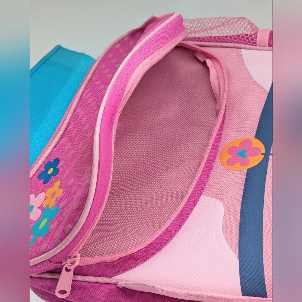 Girls' Pink Cat Backpack/Knapsack w/ 2 Zippered Pockets & Open Side Mesh Pocket